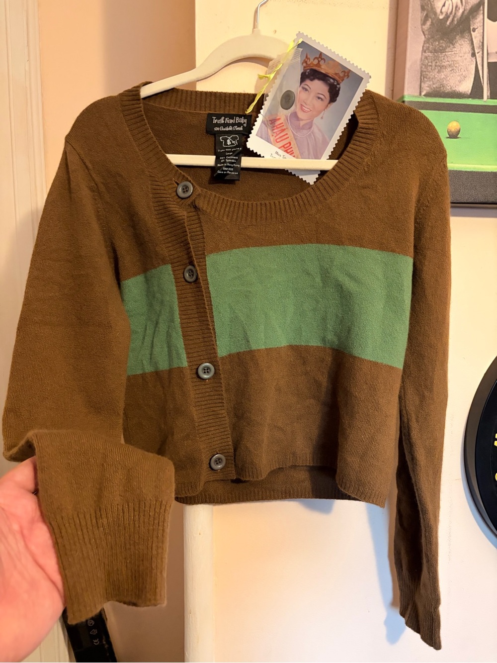 Trust Fund Babies Cashmere size L Brown & Green Stripe Women's Cardigan - Picture 12 of 12